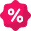 A red badge displaying a white percentage symbol, with a jagged border resembling a starburst.
