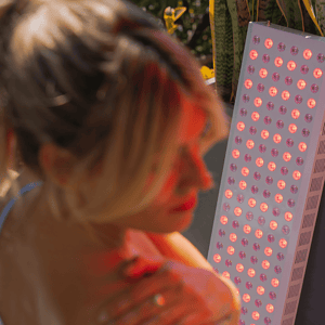 Girl improving her mental health with red light therapy