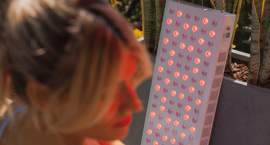 Girl using red light therapy for depression