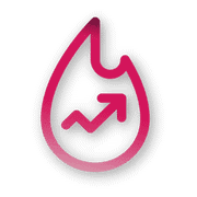 A stylized pink and red flame icon with an upward-pointing arrow inside, indicating growth or trending.