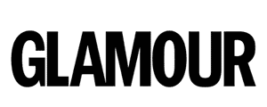 The image displays the word "GLAMOUR" in bold, black uppercase letters.