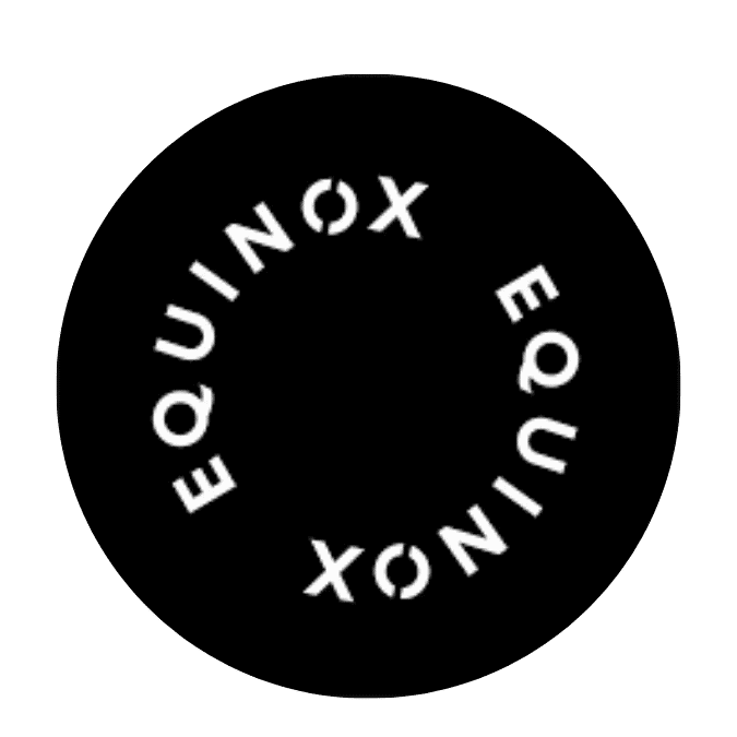 Circular text logo spelling "EQUINOX" on a black background, with each letter spaced evenly around the circle.