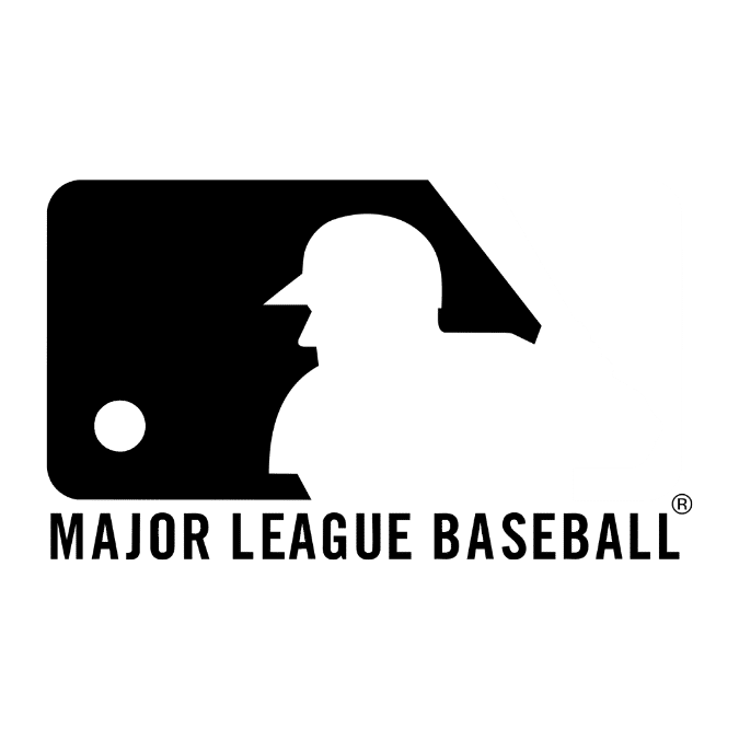 Major League Baseball logo featuring a silhouette of a batter with a baseball, in black and white.