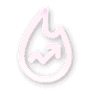 Icon of a flame with an upward arrow inside, symbolizing growth or progress, reminiscent of the transformative power seen in red light therapy.