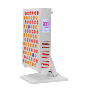 Introducing Vital 2.0, a modern device with a stand, featuring colorful buttons and a small digital display showing numbers and icons.